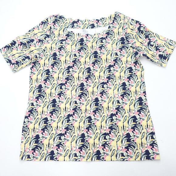 Kim Rogers Top Women's Small Green Floral Cotton Casual Short Sleeve Pullover - Picture 1 of 6